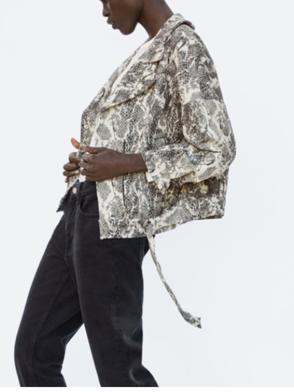 Zara Snake-Print Biker Jacket in Black and White